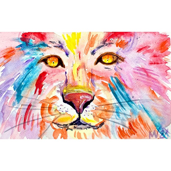 Other - Lion Painting Portrait African Watercolor king art